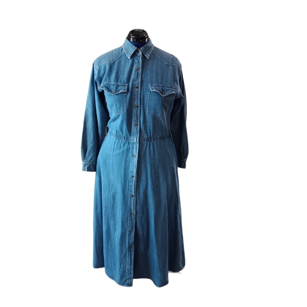 Gloria Vanderbilt women's Pockets 100% Cotton Blue Long Denim dress size 6 AA306 - Picture 2 of 8